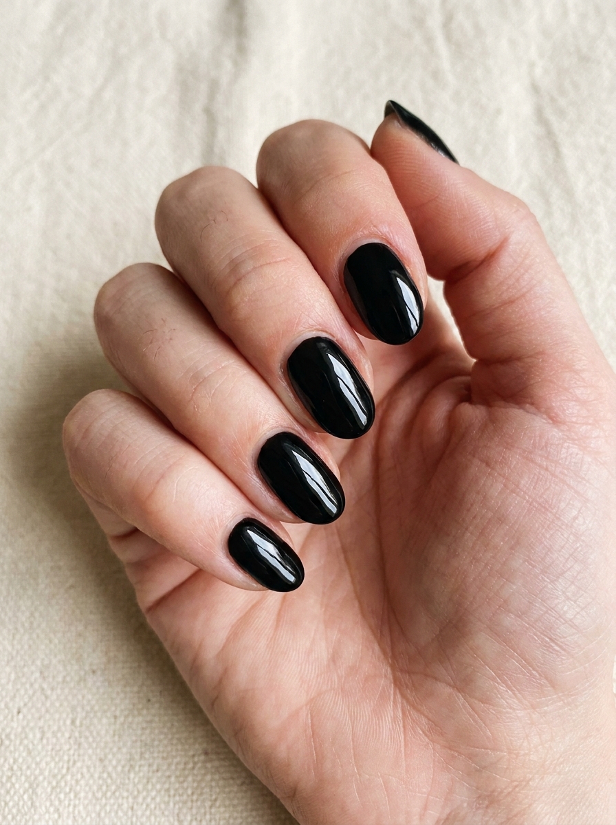 Glossy Black Short Nails als Schwarze Nägel Ideen Inspiration 2026